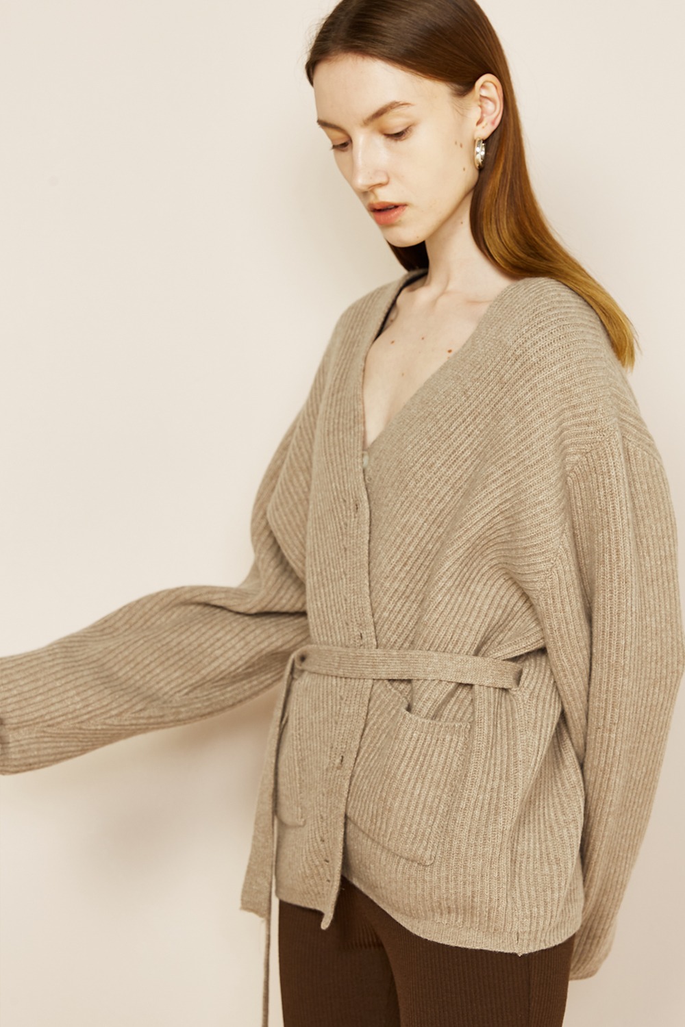 [Exclusive x WIZWID] Cashmere Belted Cardigan Mocha
