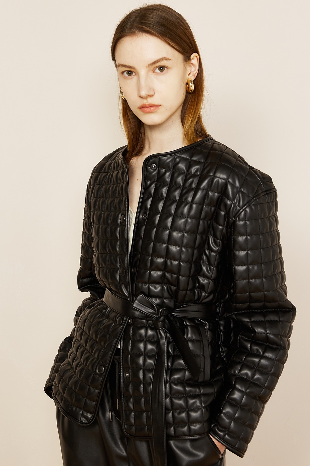 Faux Leather Quilted Jacket Black