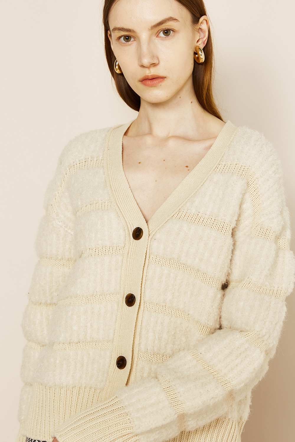 Recycle Boucle Knit Cardigan Ivory