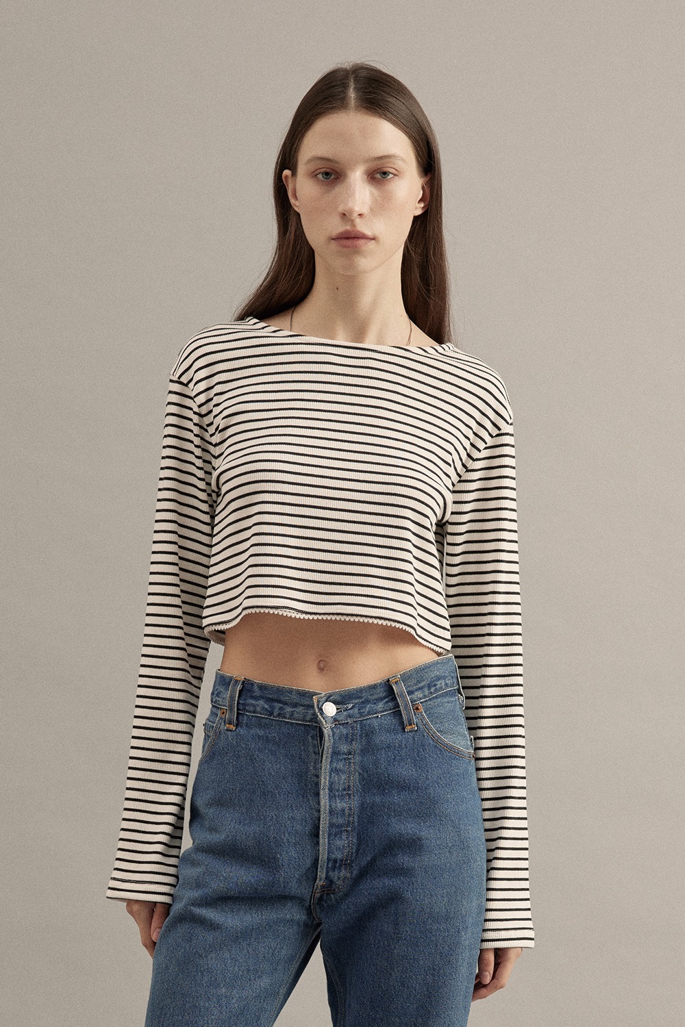 [예약배송10/12]Stripe Crop T-shirt  White